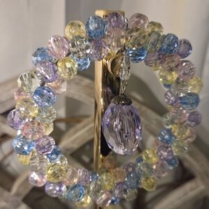 Pastel Beaded Easter Mini Wreath Ornament w/ Crystal Egg Charm